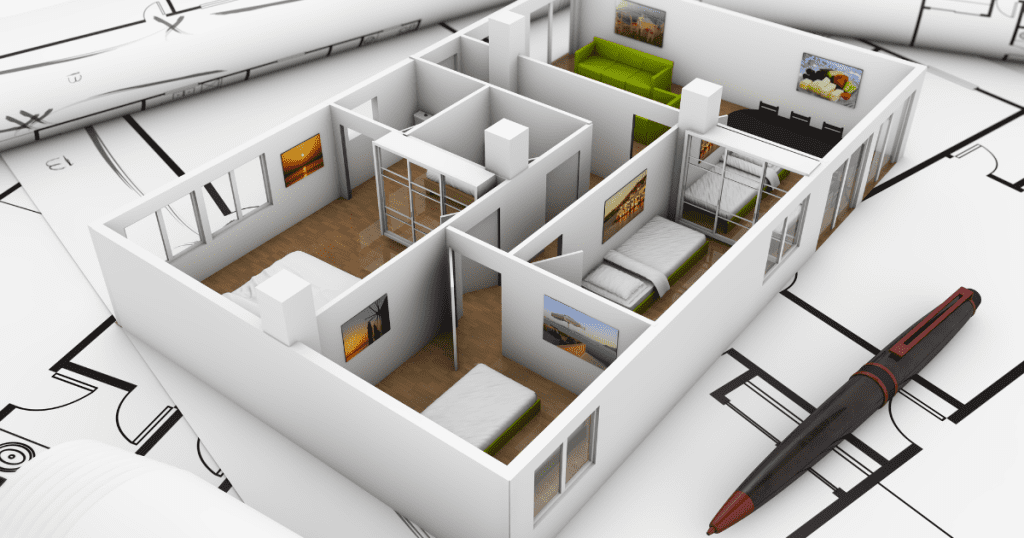 3D rendering of a home remodeling project design